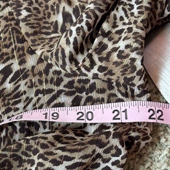 Cato Animal Print Blouse Chiffon Metallic Gold Thread Smocked XL NWT - Picture 5 of 12